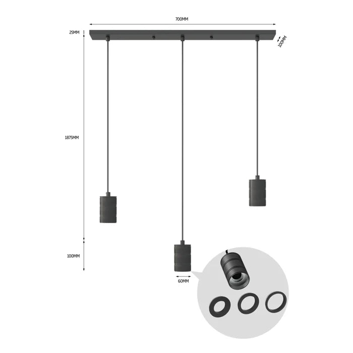 Calex Pendant Light - 3x E27 - Black