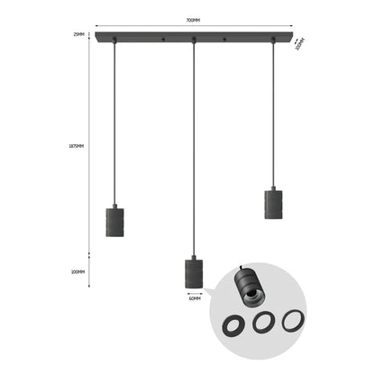 Calex Pendant Light - 3x E27 - Black