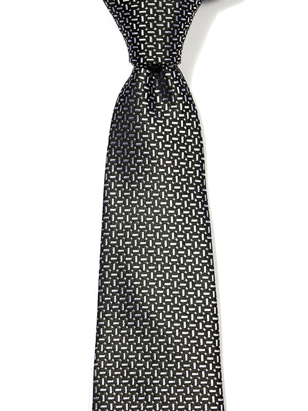 Campania Structure Solid Black & White Silk Tie