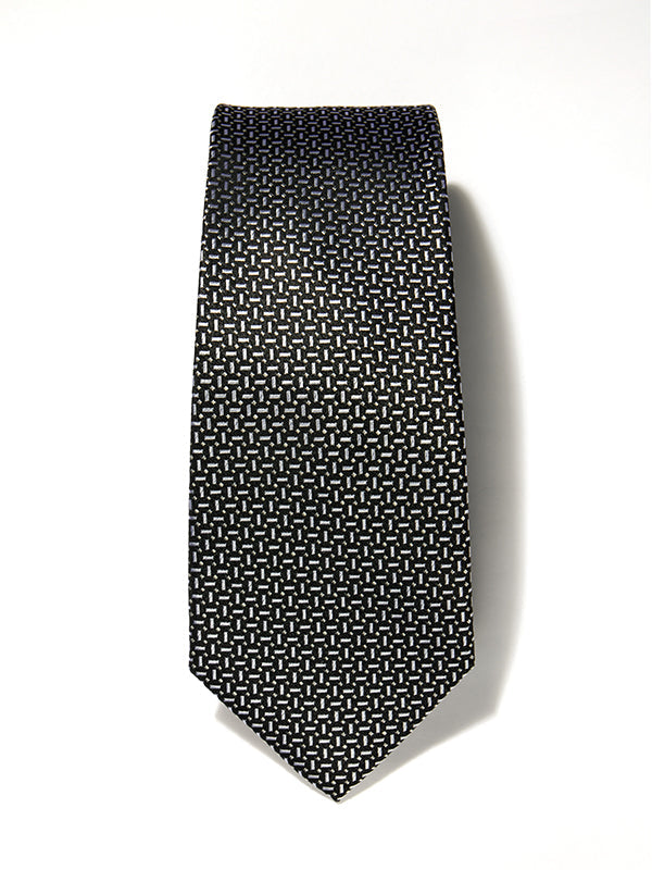 Campania Structure Solid Black & White Silk Tie