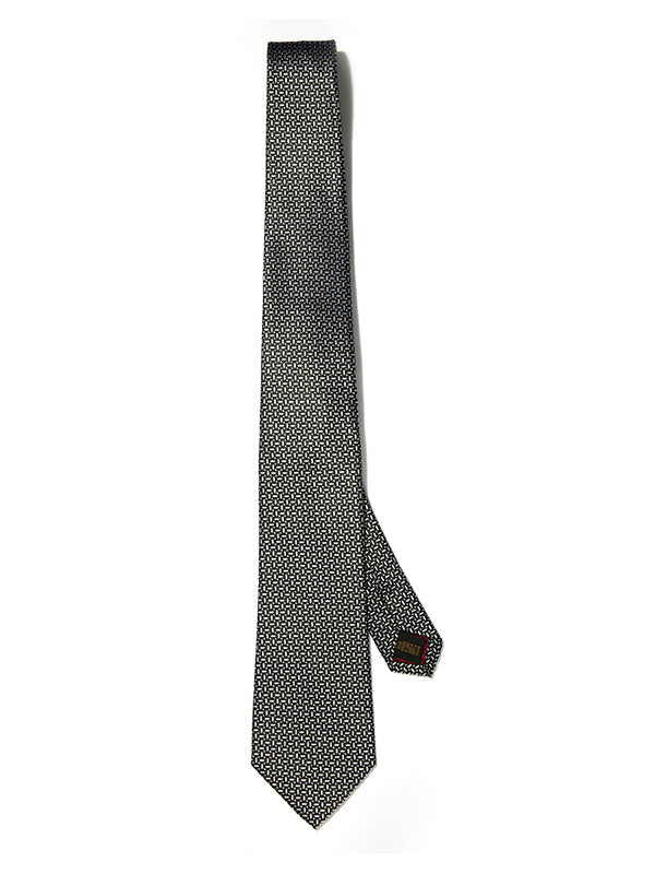 Campania Structure Solid Black & White Silk Tie