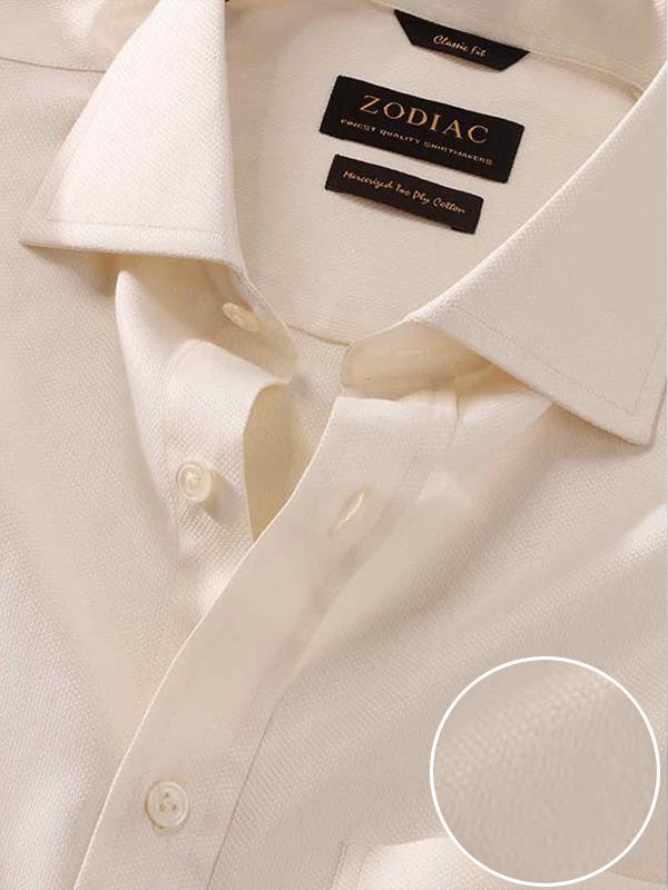 Casamora Cream Solid Full Sleeve Double Cuff Classic Fit Classic Formal Two Ply Mercerized Cotton Shirt