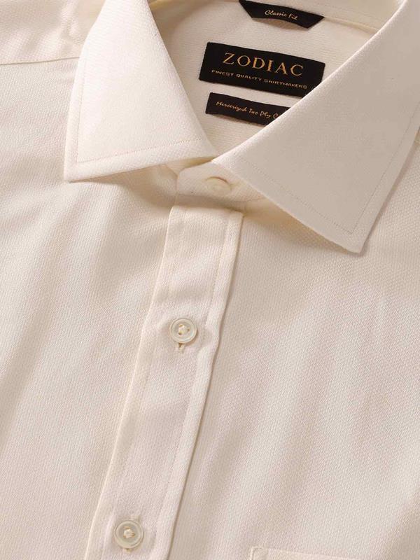 Casamora Cream Solid Full Sleeve Double Cuff Classic Fit Classic Formal Two Ply Mercerized Cotton Shirt