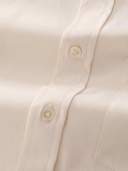 Casamora Cream Solid Full Sleeve Double Cuff Classic Fit Classic Formal Two Ply Mercerized Cotton Shirt