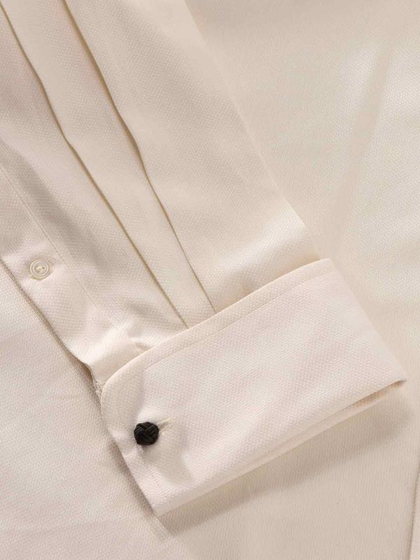 Casamora Cream Solid Full Sleeve Double Cuff Classic Fit Classic Formal Two Ply Mercerized Cotton Shirt