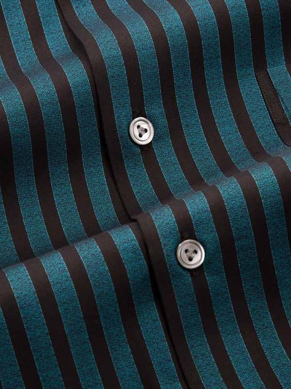 Chianti Teal Striped Full Sleeve Single Cuff Tailored Fit Dark Semi Formal Cotton Shirt