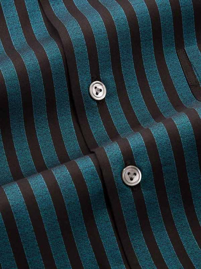 Chianti Teal Striped Full Sleeve Single Cuff Tailored Fit Dark Semi Formal Cotton Shirt