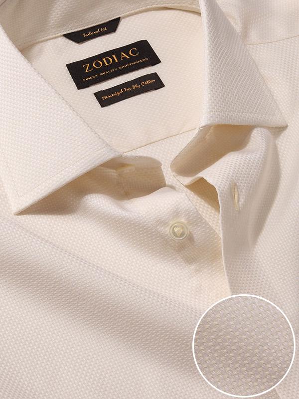 Cione Cream Solid Full Sleeve Double Cuff Tailored Fit Classic Formal Two Ply Mercerized Cotton Shirt
