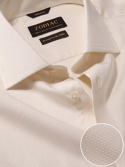 Cione Cream Solid Full Sleeve Double Cuff Tailored Fit Classic Formal Two Ply Mercerized Cotton Shirt