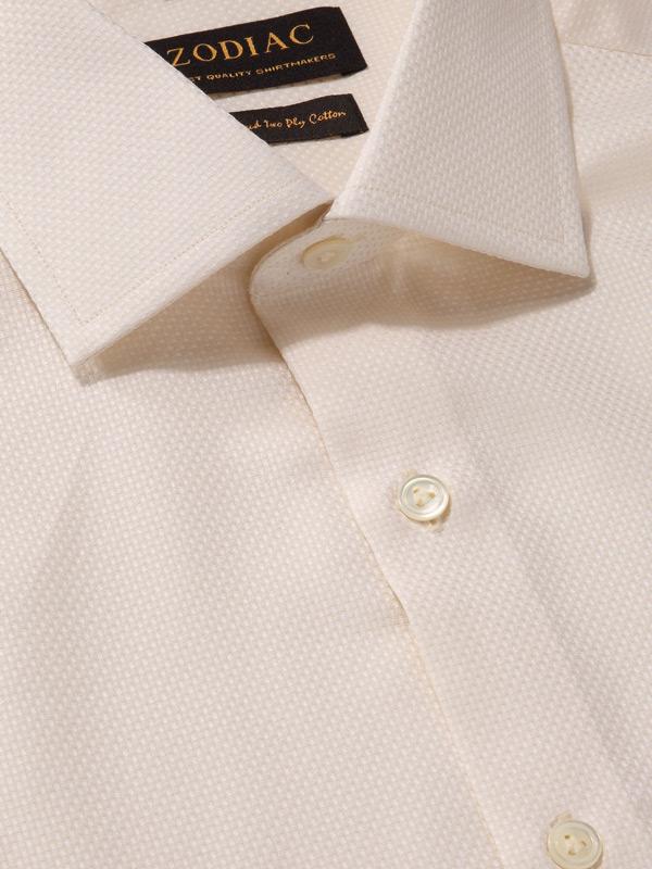 Cione Cream Solid Full Sleeve Double Cuff Tailored Fit Classic Formal Two Ply Mercerized Cotton Shirt