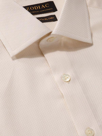 Cione Cream Solid Full Sleeve Double Cuff Tailored Fit Classic Formal Two Ply Mercerized Cotton Shirt