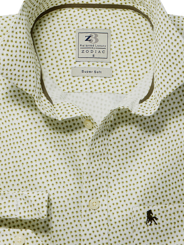 Corfu Olive Printed Full Sleeve Tailored Fit Casual Cotton Shirt