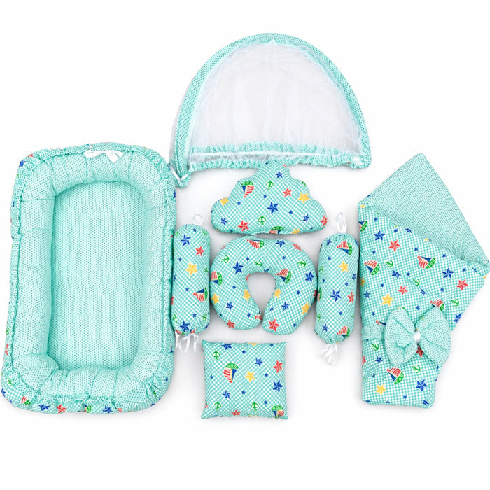 Cotton - 8 Pieces - Snuggle Bed - Green - Stars & Ship - 26