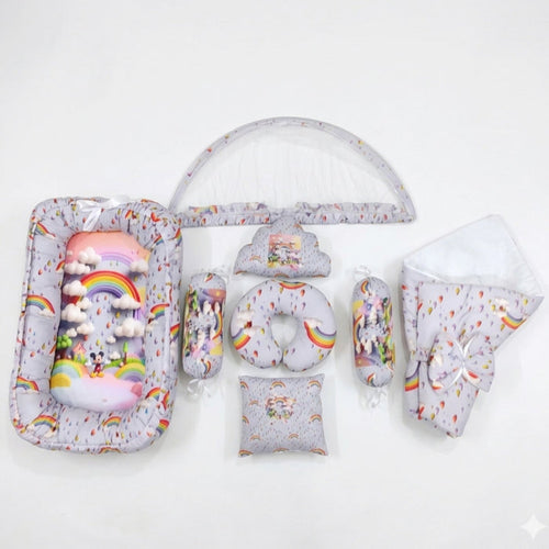 Cotton - 8 Pieces - Snuggle Bed - Grey - Rainbow - 26