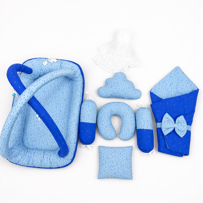 Cotton - 8 Pieces - Snuggle Bed Play Gym - Blue & Grey - Hearts - 26