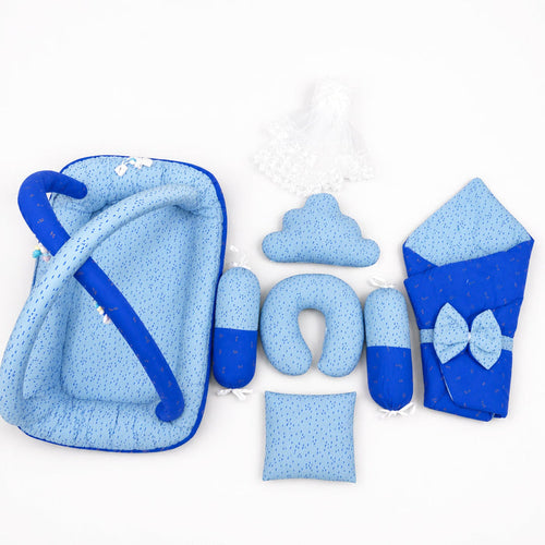 Cotton - 8 Pieces - Snuggle Bed Play Gym - Blue & Grey - Hearts - 26