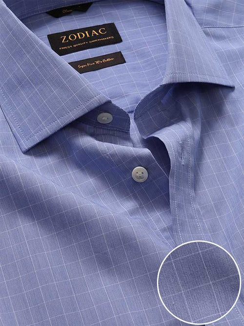Cricoli Medium Blue Check Full Sleeve Single Cuff Classic Fit Classic Formal Super Fine Cotton Shirt