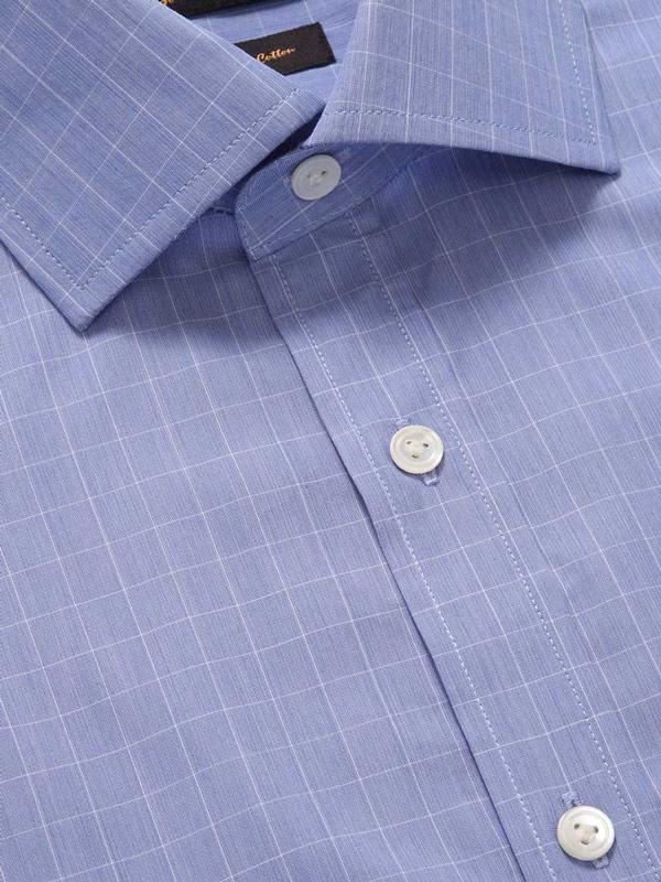 Cricoli Medium Blue Check Full Sleeve Single Cuff Classic Fit Classic Formal Super Fine Cotton Shirt