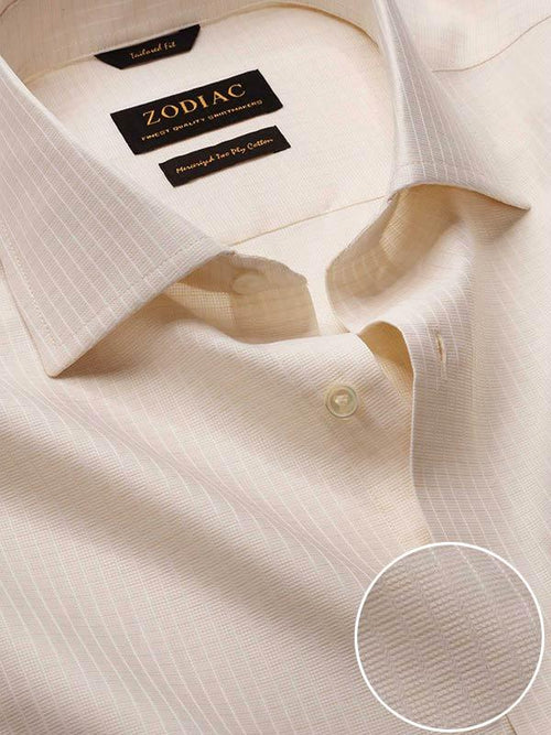 Da Vinci Cream Solid Full Sleeve Single Cuff Tailored Fit Classic Formal Two Ply Mercerized Cotton Shirt