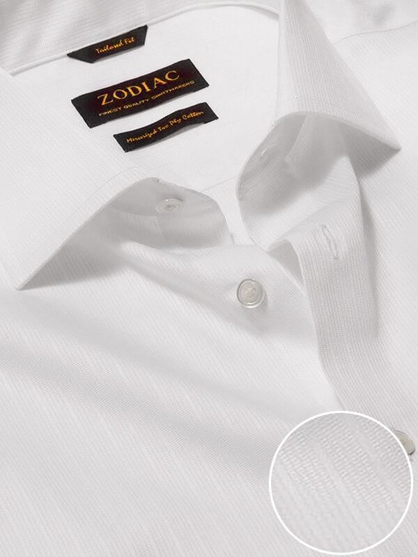 Da Vinci White Striped Full Sleeve Single Cuff Tailored Fit Classic Formal Two Ply Mercerized Cotton Shirt