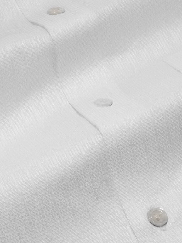 Da Vinci White Striped Full Sleeve Single Cuff Tailored Fit Classic Formal Two Ply Mercerized Cotton Shirt