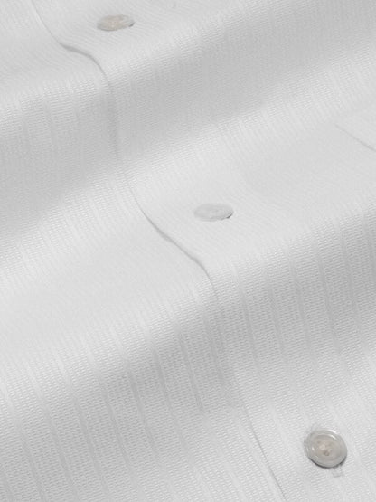 Da Vinci White Striped Full Sleeve Single Cuff Tailored Fit Classic Formal Two Ply Mercerized Cotton Shirt