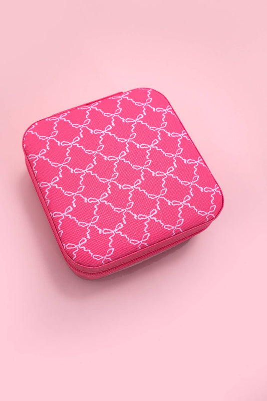 DESIGNED JEWELRY ORGANIZER TRAVEL BOX CASE |BOW FUCHSIA