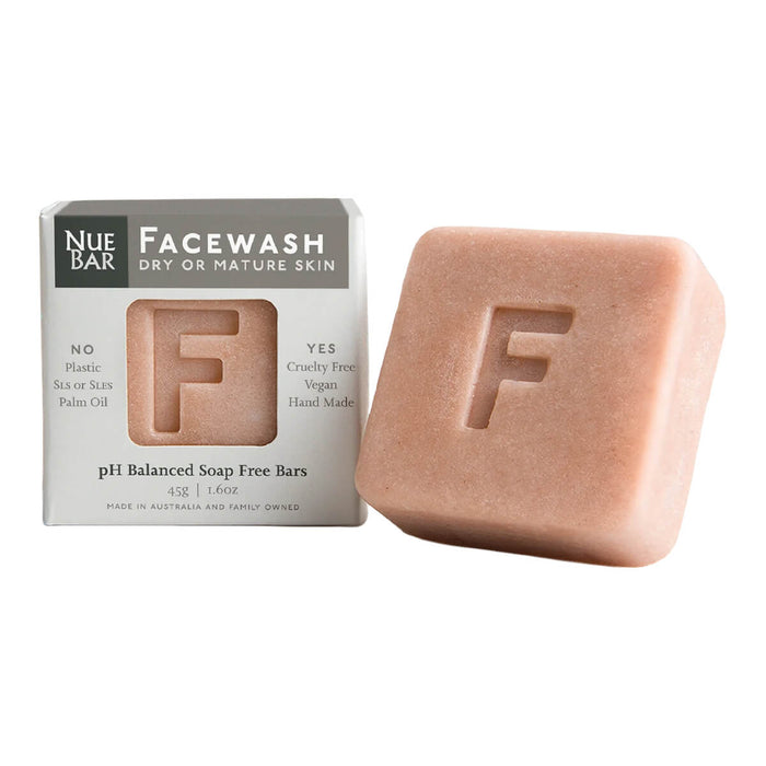 45g NueBar Face Wash Bar for Dry or Mature Skin, vegan solid face cleanser bar.