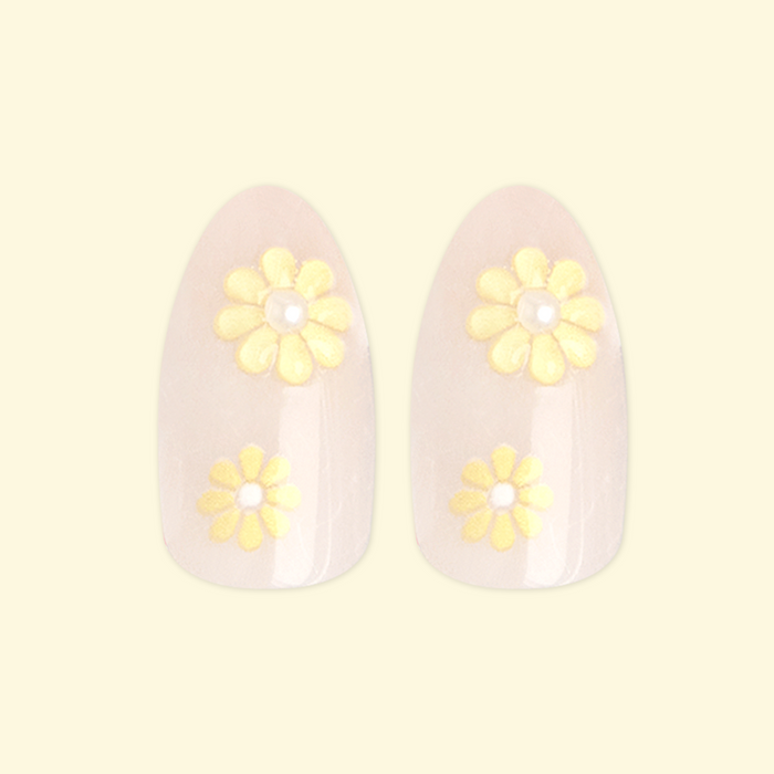 Flower Party with 3D Pearls - Press On | Medium | Almond