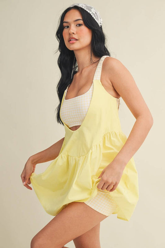 Gingham Print Double Layered Play Dress: Lemon (Copy)