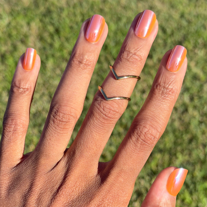 Glazed Pumpkin - Press-On | Short | Squoval short false nails in shimmering pumpkin orange for easy at home mani