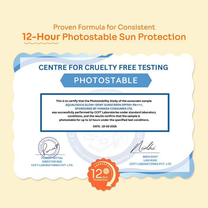 Certification for photostable sun protection with a yellow background