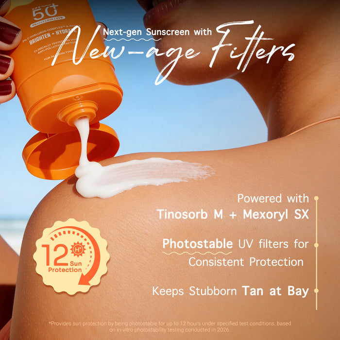 New age filters photostable UV consistent protection glow sunscreen
