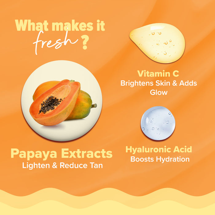 Papaya, vitamin C and hyaluronic acid in glow moisturizer formula