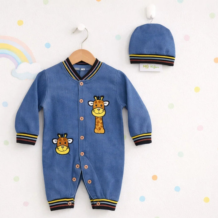 GM - 2 Pieces - Romper Set - Blue - Giraffe