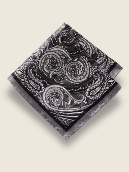 Grey Paisley Silk Pocket Square