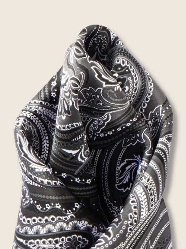 Grey Paisley Silk Pocket Square