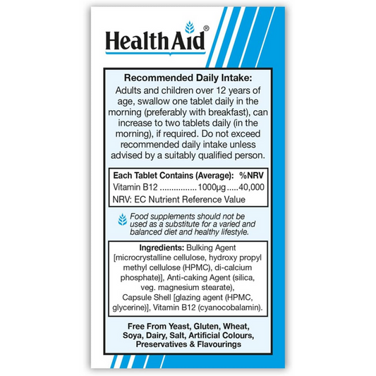 HealthAid Vitamin B12 (Cyanocobalamin) 1000ug - Prolong Release - 50 Tablets (T)