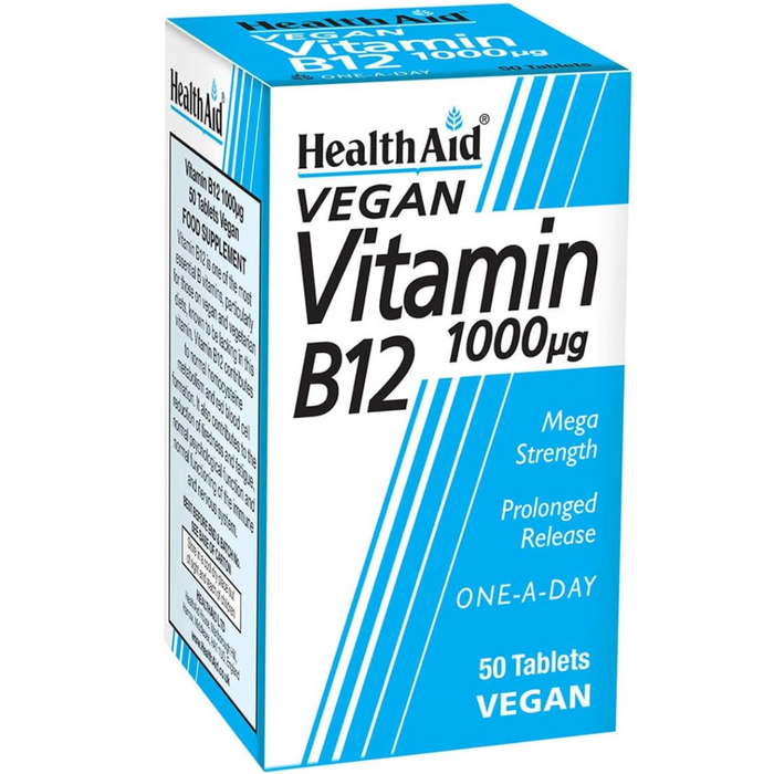 HealthAid Vitamin B12 (Cyanocobalamin) 1000ug - Prolong Release - 50 Tablets (T)