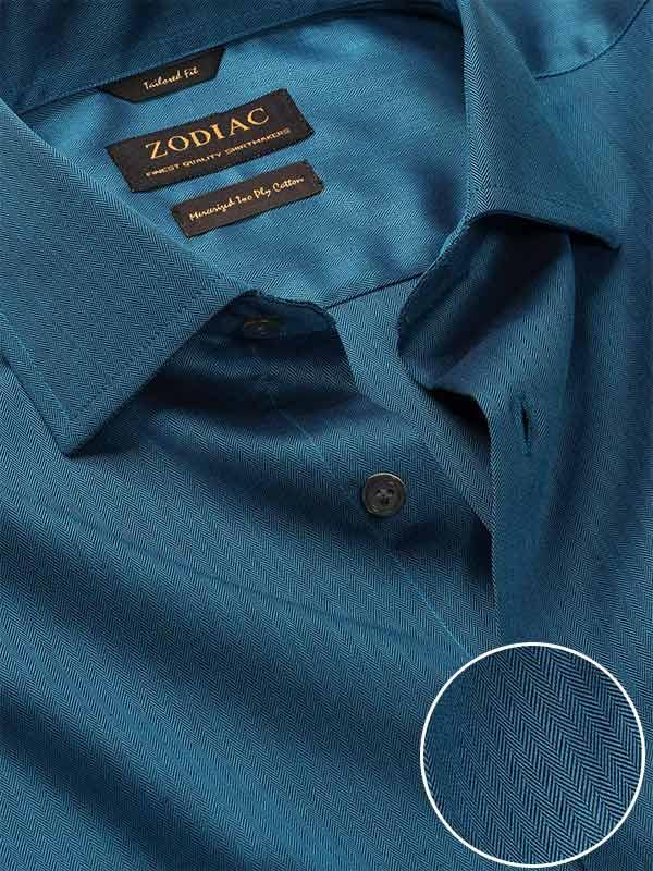 Herring Teal Solid Full Sleeve Single Cuff Tailored Fit Semi Formal Dark Two Ply Mercerized Cotton Shirt