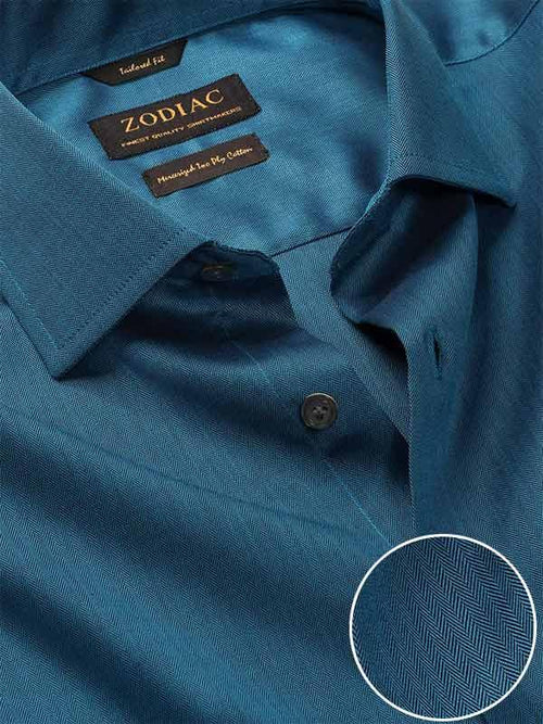 Herring Teal Solid Full Sleeve Single Cuff Tailored Fit Semi Formal Dark Two Ply Mercerized Cotton Shirt
