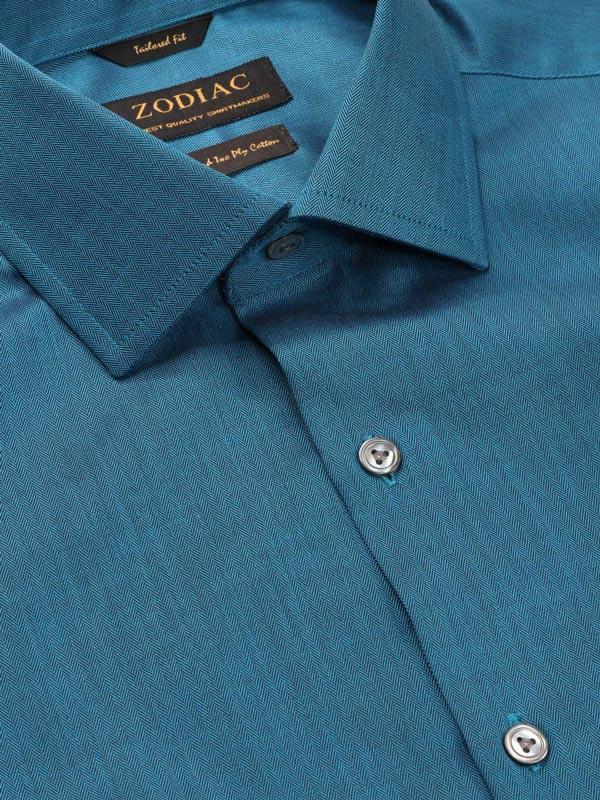 Herring Teal Solid Full Sleeve Single Cuff Tailored Fit Semi Formal Dark Two Ply Mercerized Cotton Shirt