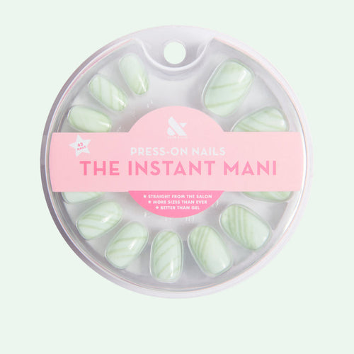 Jade Stone | Round | Short short round press-on nails with cool green jade stone design for easy at-home manicure