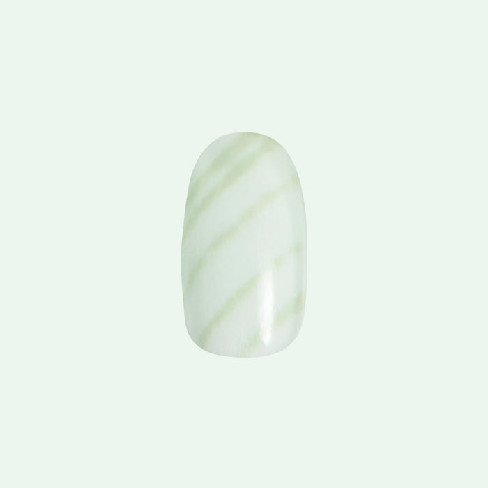 Jade Stone | Round | Short short round press-on nail with subtle green jade pattern for easy at-home mani