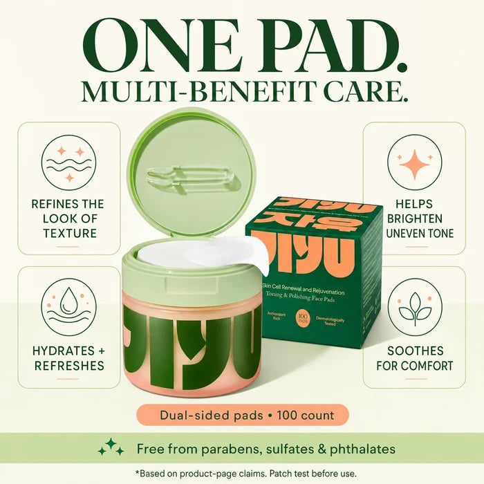 Jiyu Korean Skincare Anti-Aging, Dark Spot & Wrinkle Minimizing Toner Pads with Snail Mucin, Centella Asiatica, Niacinamide, Peptide Complex - 100 ct.
