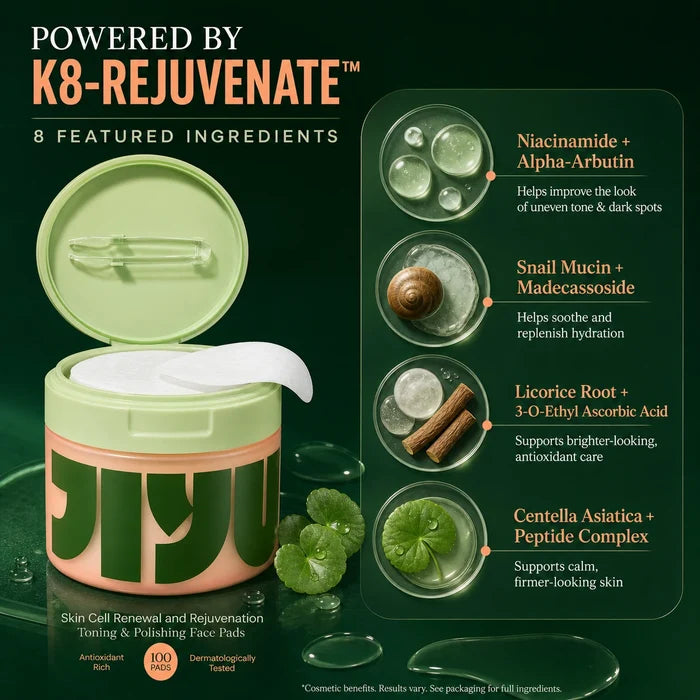 Jiyu Korean Skincare Anti-Aging, Dark Spot & Wrinkle Minimizing Toner Pads with Snail Mucin, Centella Asiatica, Niacinamide, Peptide Complex - 100 ct.
