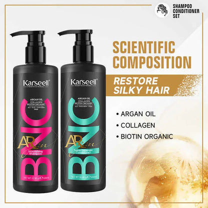 KARSEELL Argan Oil Collagen Biotin Organic Nourishing Shampoo & Super detangle Conditioner Set 500 ML Each - DOKAN