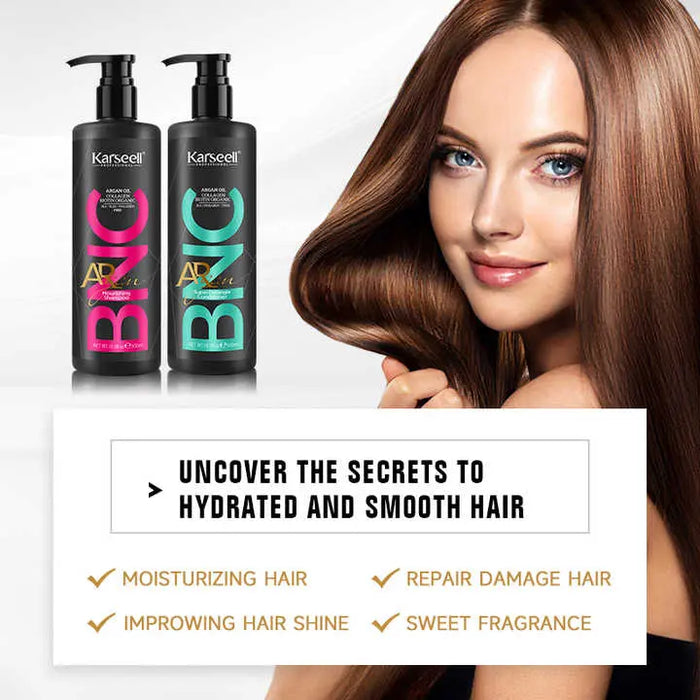 KARSEELL Argan Oil Collagen Biotin Organic Nourishing Shampoo & Super detangle Conditioner Set 500 ML Each - DOKAN