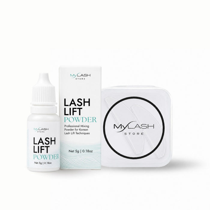 Lash Lift Powder bottle, box and flat Korean shields in case