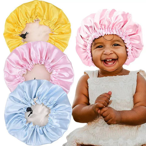 Lady Royal Adjustable Silk Satin Sleep Cap for Toddlers (Double layer fabric）